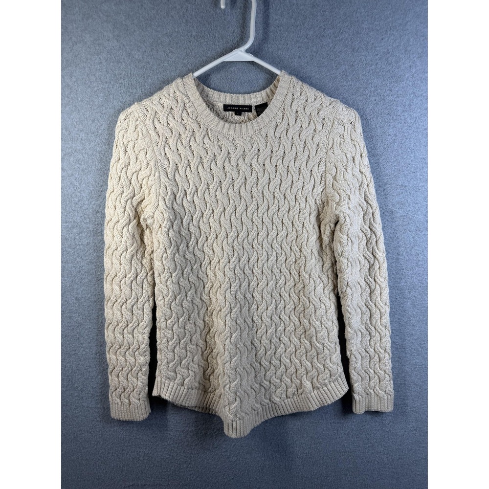 Jeanne Pierre Sweater Womens Large Beige Cable Knit Crew Neck Pullover Top